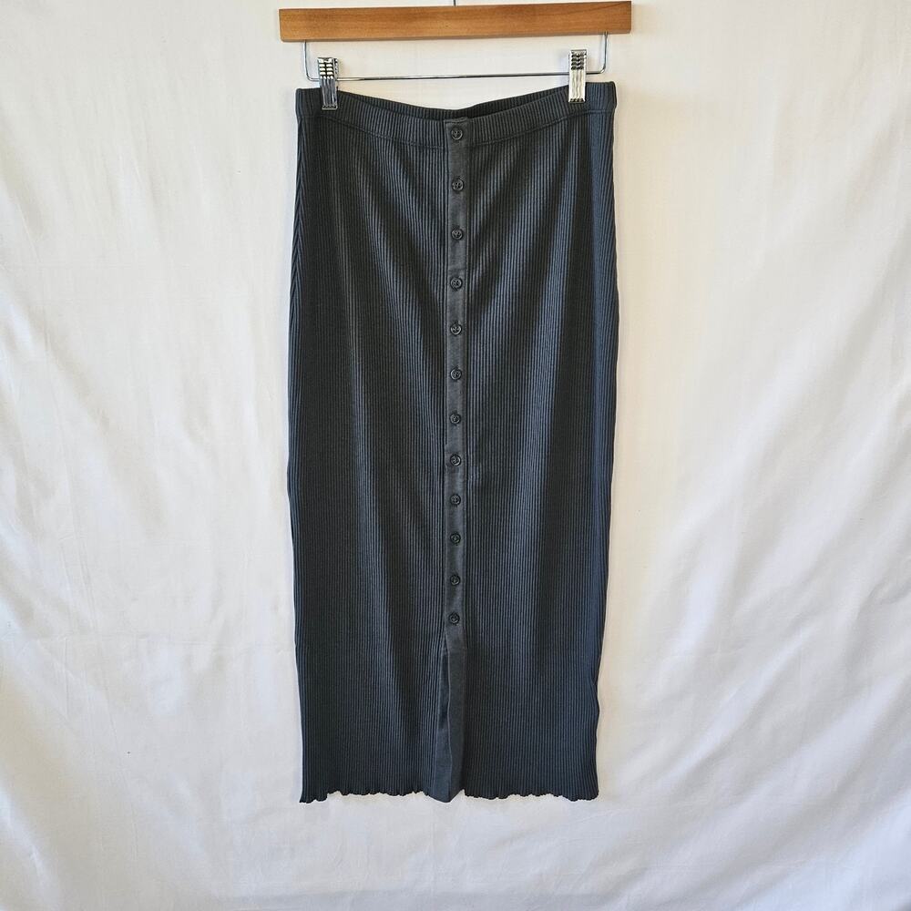 Polo Ralph Lauren Button Front Rib Knit Gray Pencil Skirt Medium